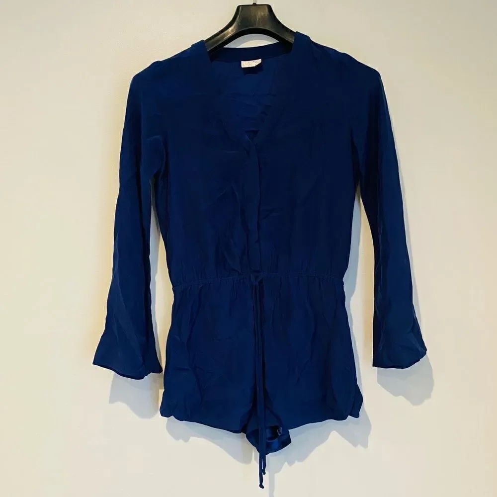 Park Blue Silk Flare Sleeve Drawstring Romper Size Small